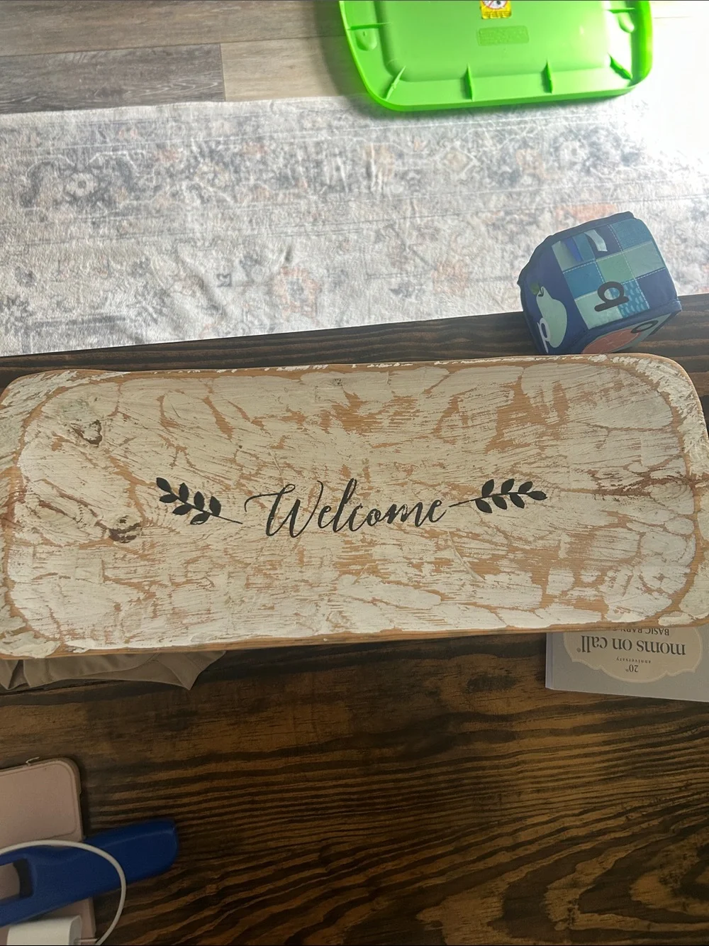 Welcome Rustic Wooden Tray - Cream and Black Home Accent